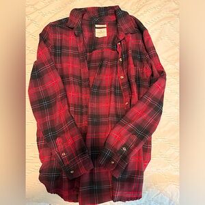 Red and navy blue checkered FLANNEL